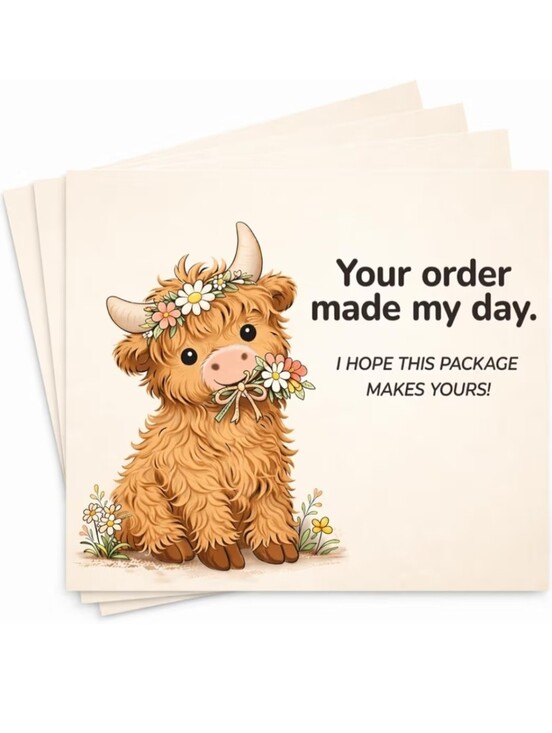 Other - Cute Highland Cow Thank You Cards— Orange Floral Design 40 Cards